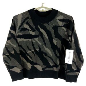 Athleta Jaquard Camouflage Black Crewneck Wool Blend Sweater NWT